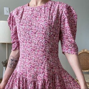 SOLD Vintage 70s Drop Waist Puff Floral Dress S
